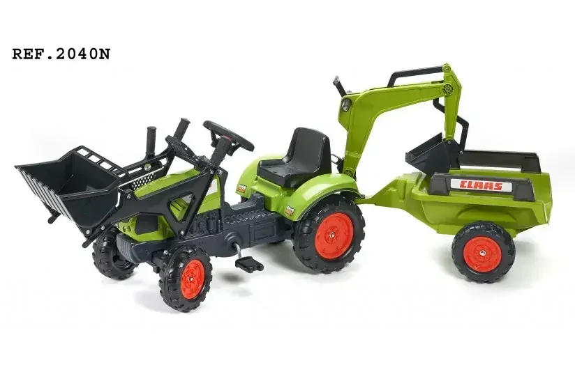 Šlapací traktor Claas Arion 410 se 2 lžícemi, valníkem