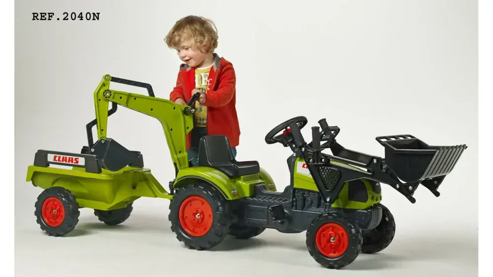 Šlapací traktor Claas Arion 410 se 2 lžícemi, valníkem