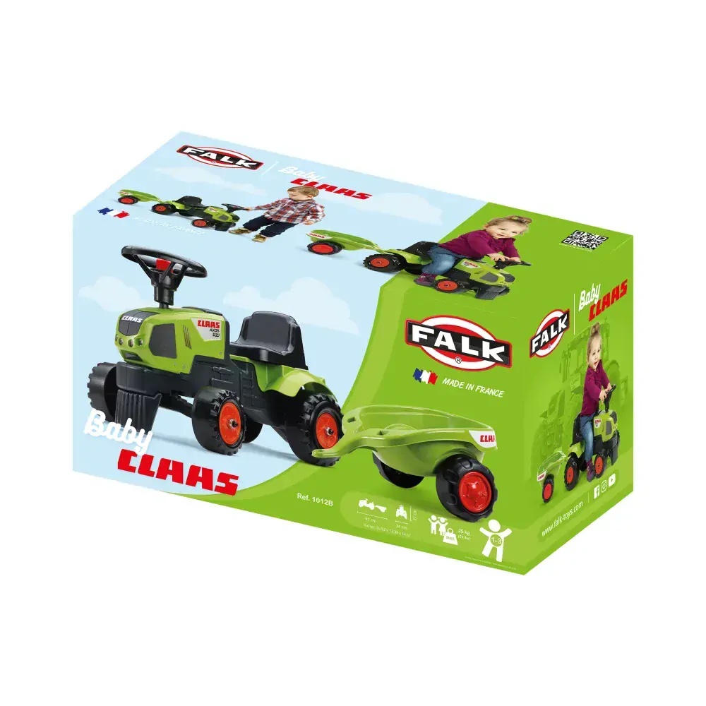 Odrážedlo traktor Baby Claas Axos 310 s 2 kolovým valníkem