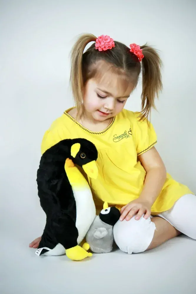 Plyšový roztomilý tučňák maminka s mládětem, výška 30cm