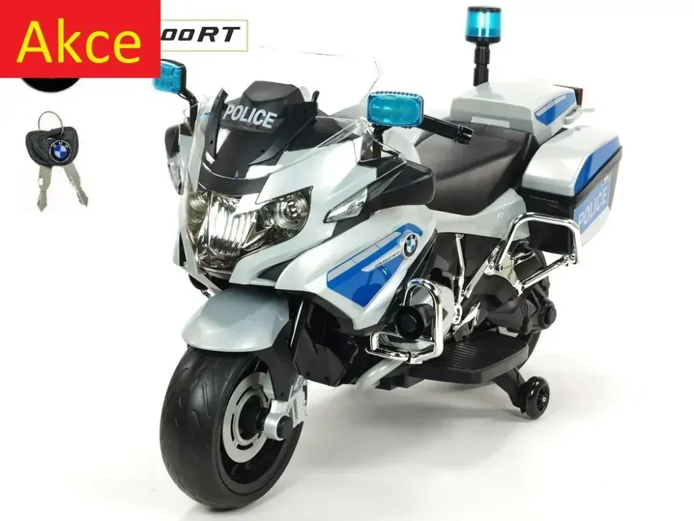 Dětská elektrická motorka BMW R 1200RT policie SRN, stříbrná