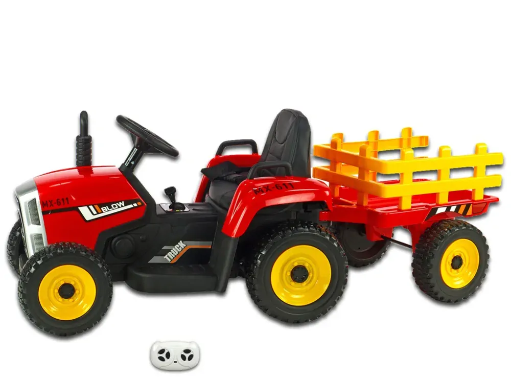 Elektrický Rozkošný traktor s vlekem, DO, červený