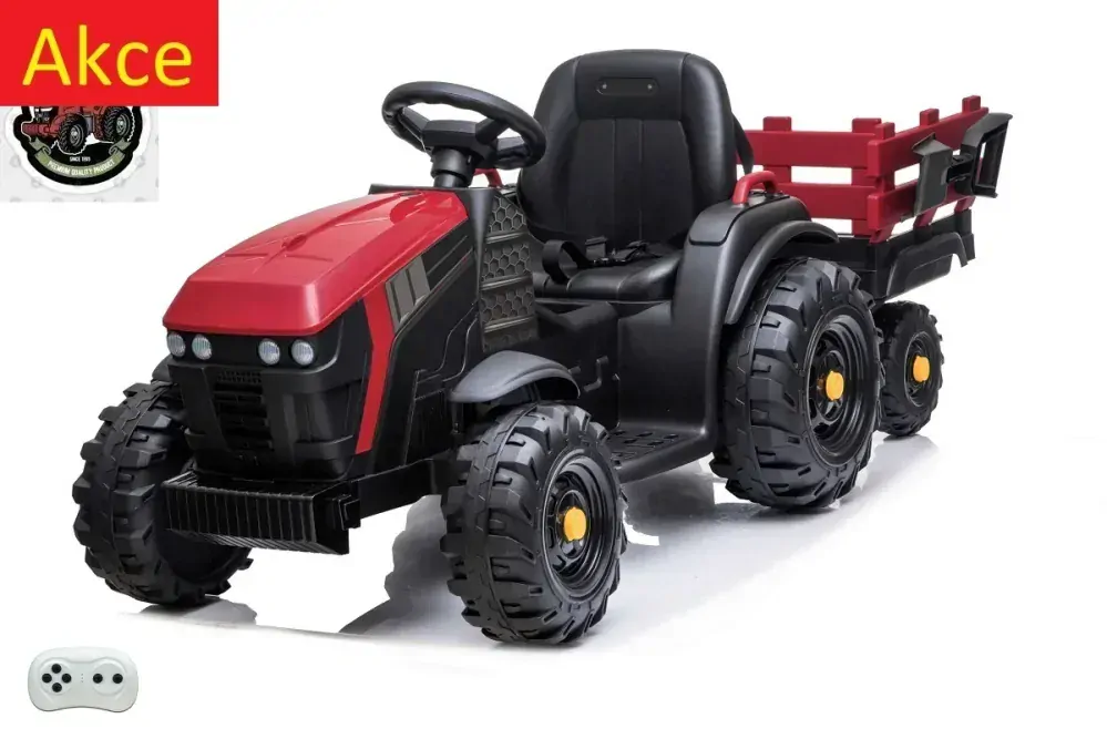 Dětský elektrický farmářský traktor s vlekem a lopatou, DO, červený