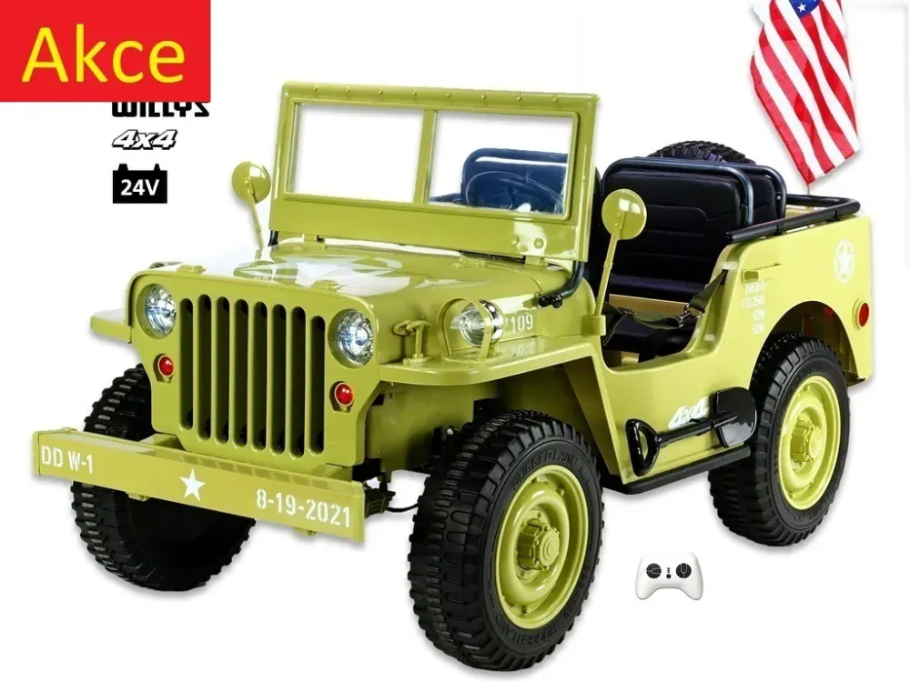Dětský elektrický Jeep Willys 4x4, 3 místný, DO, macha army