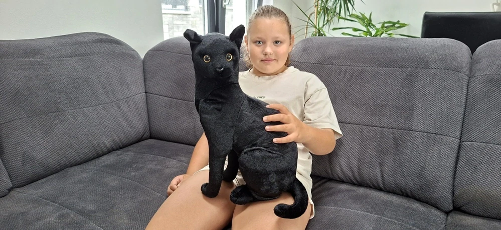 Plyšová sedící kočka Micka černá domácí, výška 45cm