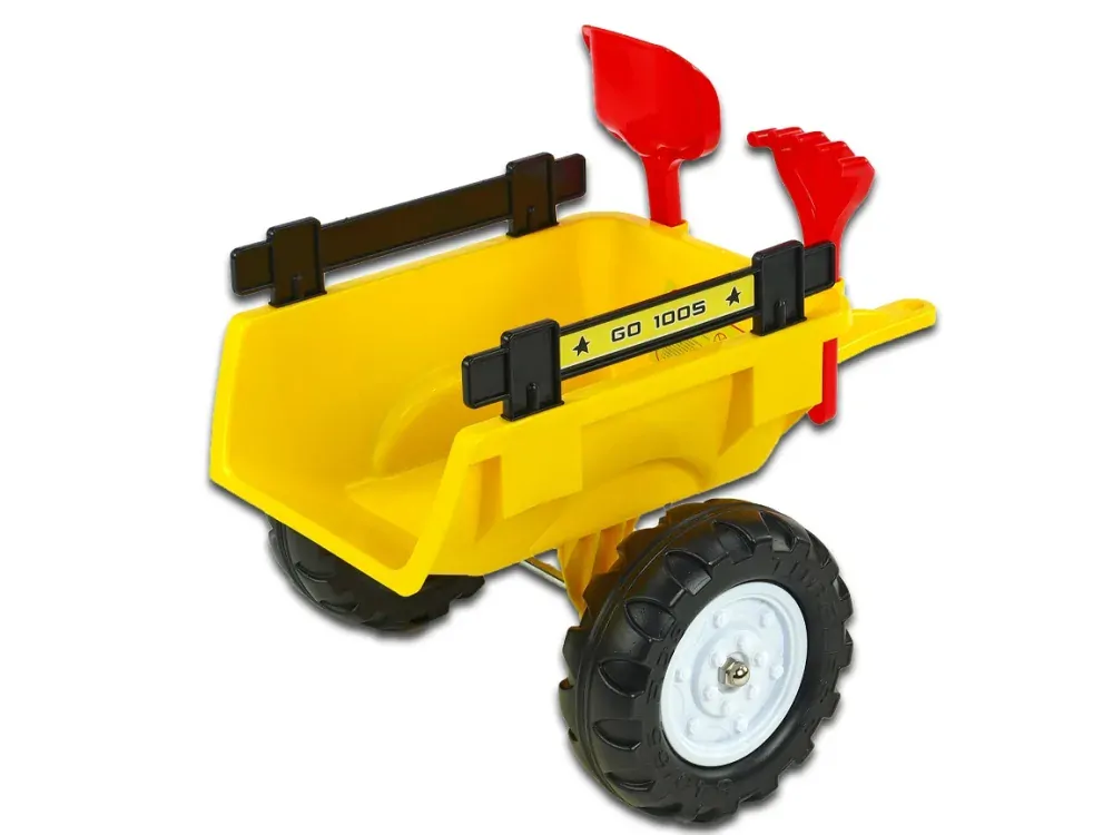Vlek za traktor Trailer střední 2 kolový, s nářadím, žlutý