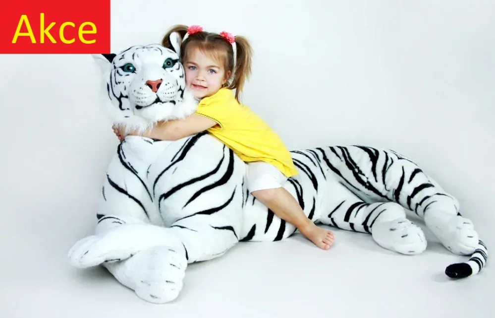 Obrovský plyšový tygr ležící, délka 200cm, bílý