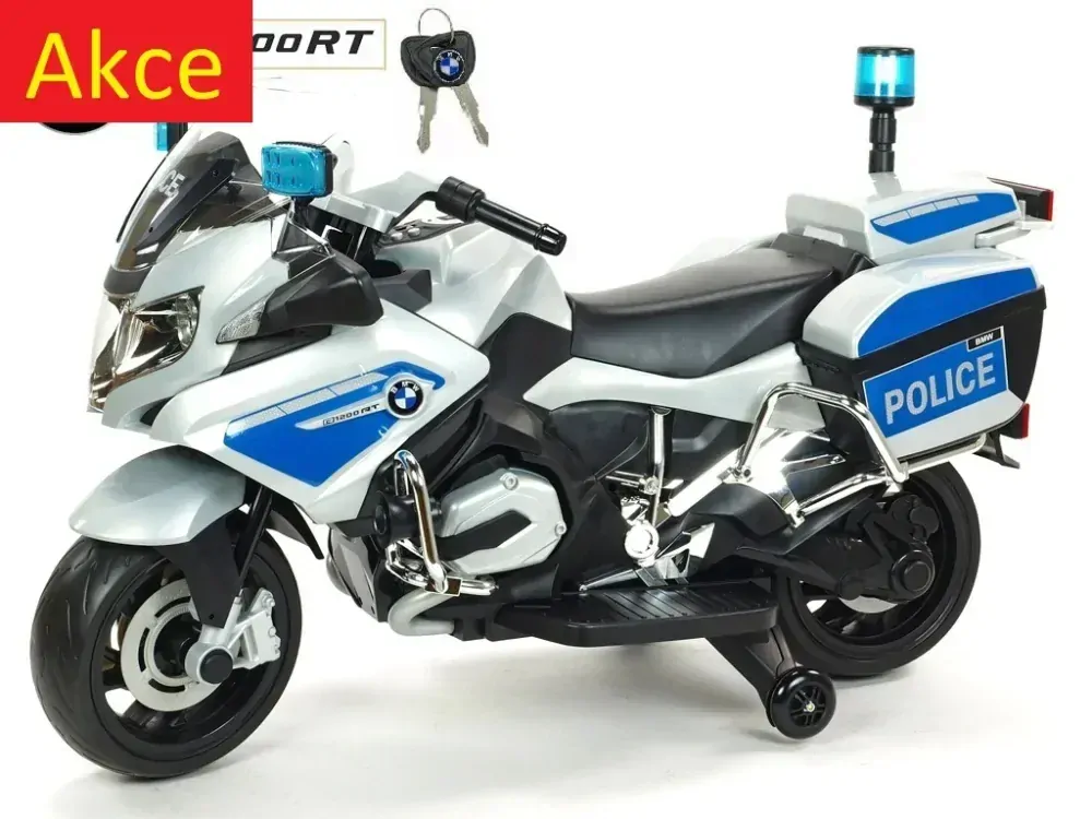 Dětská elektrická motorka BMW R 1200RT policie SRN, stříbrná