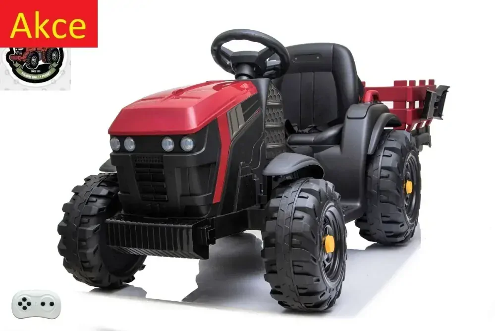 Dětský elektrický farmářský traktor s vlekem a lopatou, DO, červený