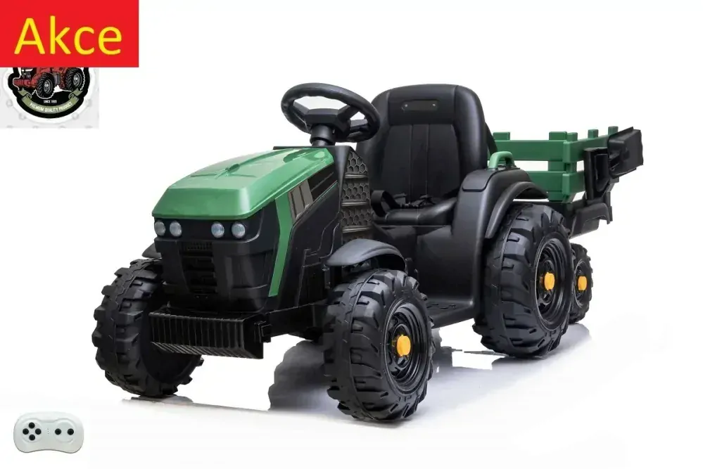 Dětský elektrický farmářský traktor s vlekem a lopatou, DO, zelený