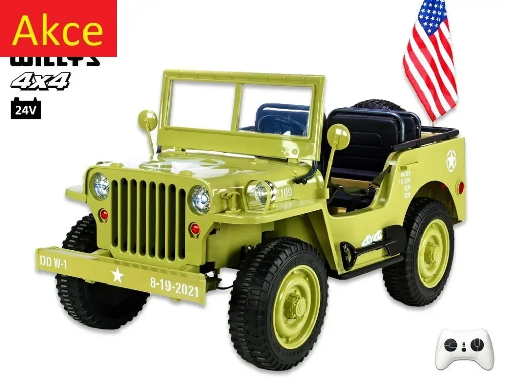 Dětský elektrický Jeep Willys 4x4, 3 místný, DO, macha army