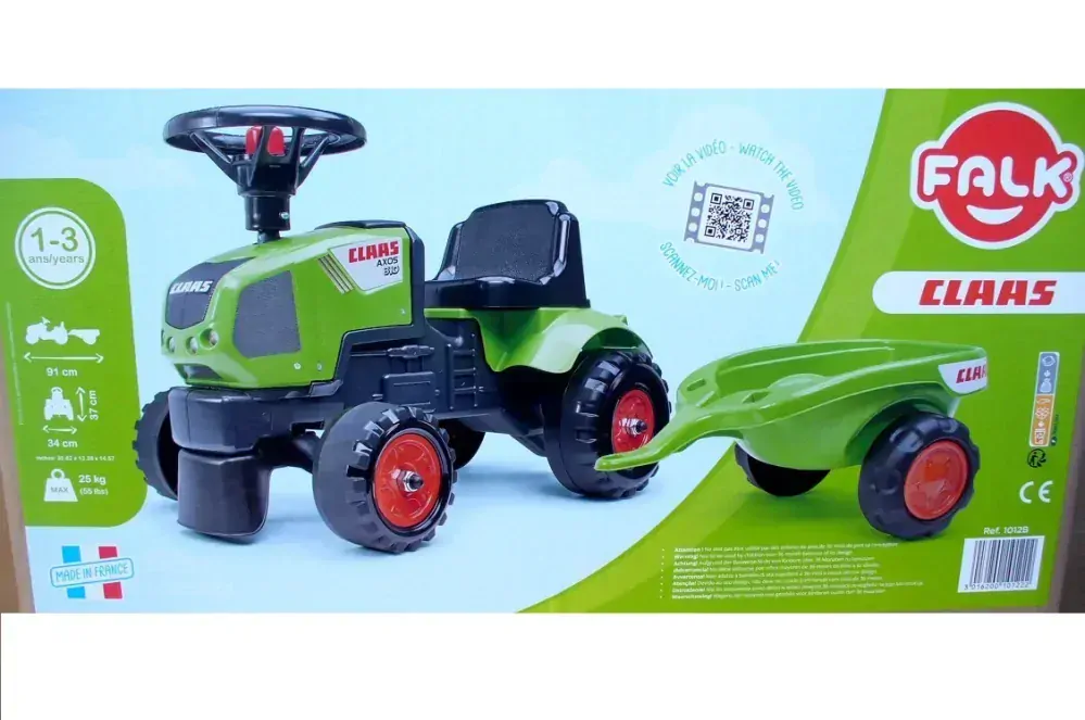 Odrážedlo traktor Baby Claas Axos 310 s 2 kolovým valníkem