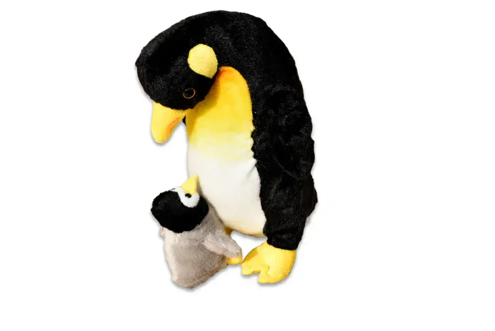 Plyšový roztomilý tučňák maminka s mládětem, výška 30cm