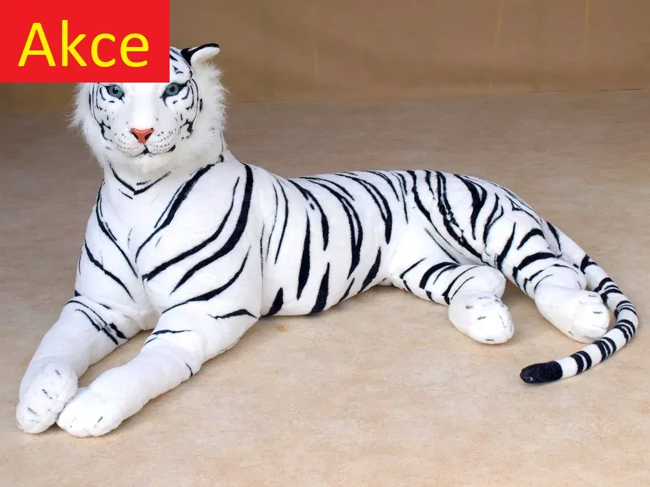 Obrovský plyšový tygr ležící, délka 200cm, bílý