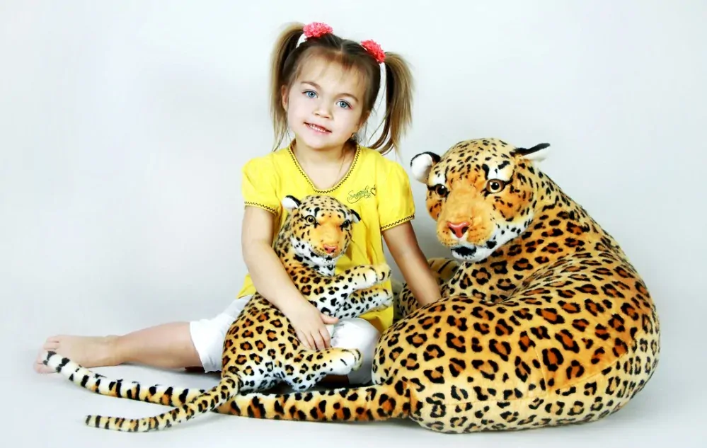 Plyšová leopardice / levhartice s mládětem, 140/65cm