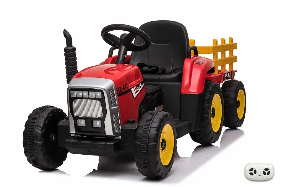 Elektrický Rozkošný traktor s vlekem, DO, červený