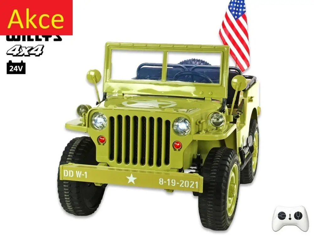 Dětský elektrický Jeep Willys 4x4, 3 místný, DO, macha army