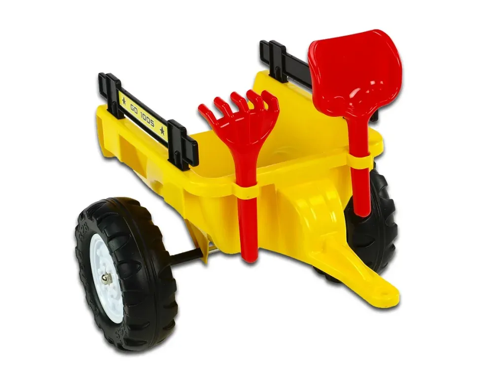 Vlek za traktor Trailer střední 2 kolový, s nářadím, žlutý