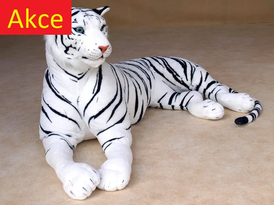Obrovský plyšový tygr ležící, délka 200cm, bílý