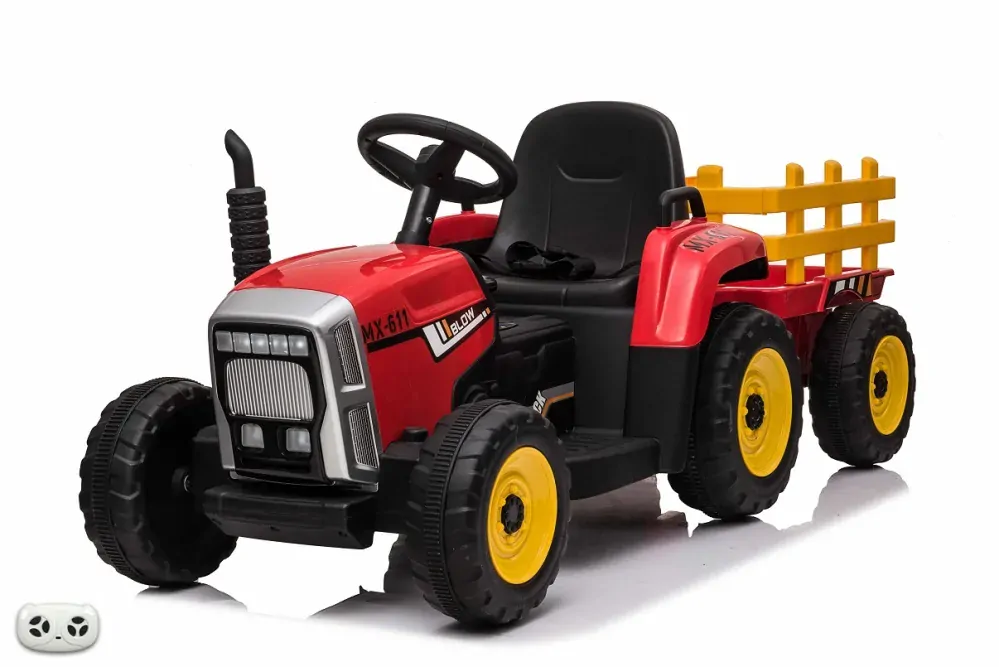 Elektrický Rozkošný traktor s vlekem, DO, červený