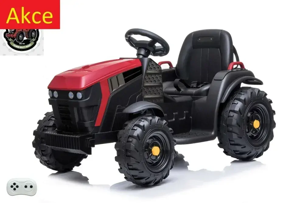 Dětský elektrický farmářský traktor s vlekem a lopatou, DO, červený