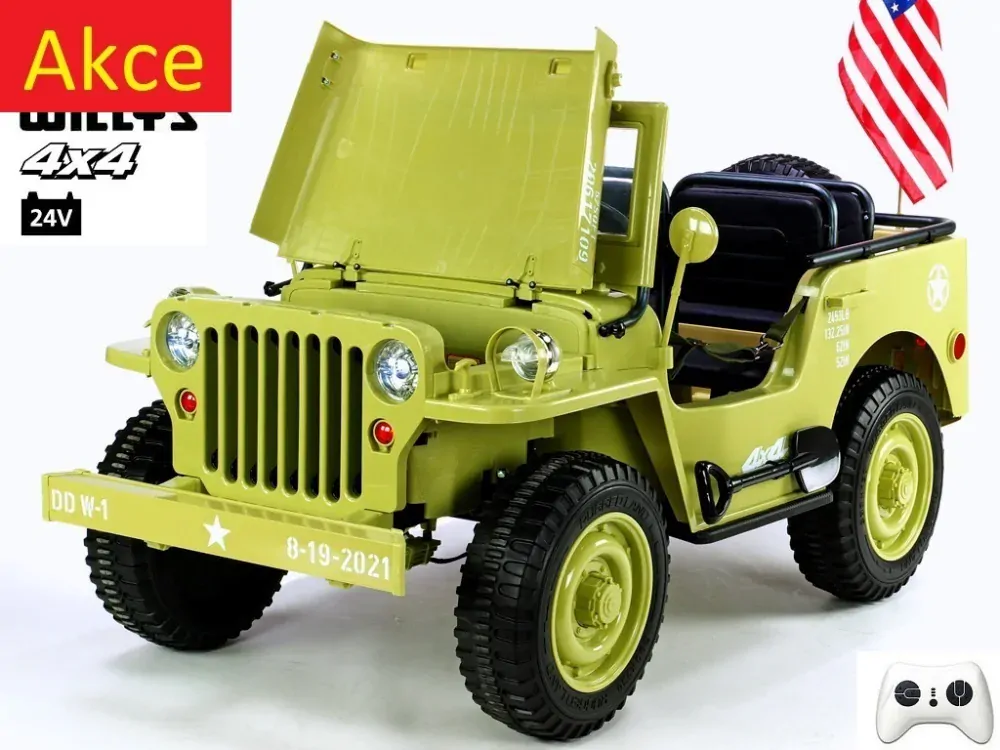 Dětský elektrický Jeep Willys 4x4, 3 místný, DO, macha army