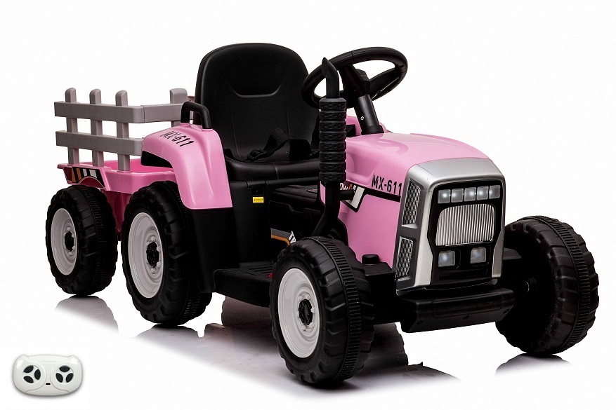 Elektrický rozkošný traktor s vlekem, DO, růžový