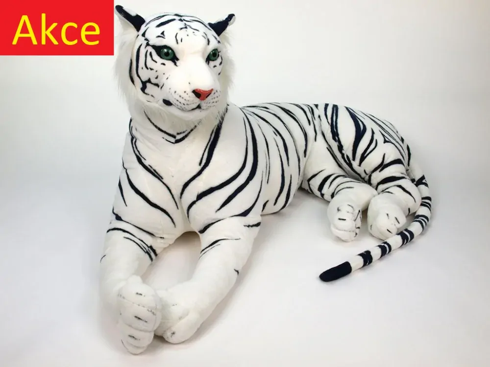 Obrovský plyšový tygr ležící, délka 200cm, bílý