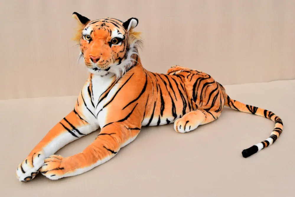 Velký plyšový tygr ležící, délka 170 cm, oranžový