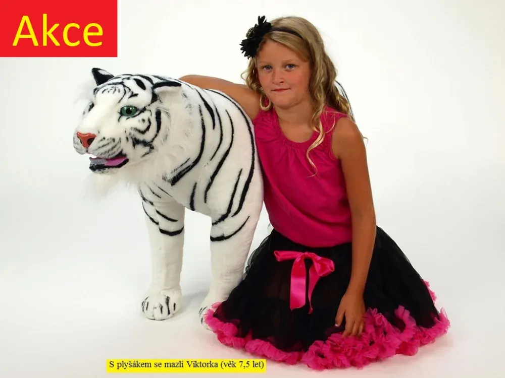 Velký plyšový tygr stojící, délka 178 cm, výška 74cm, bílý