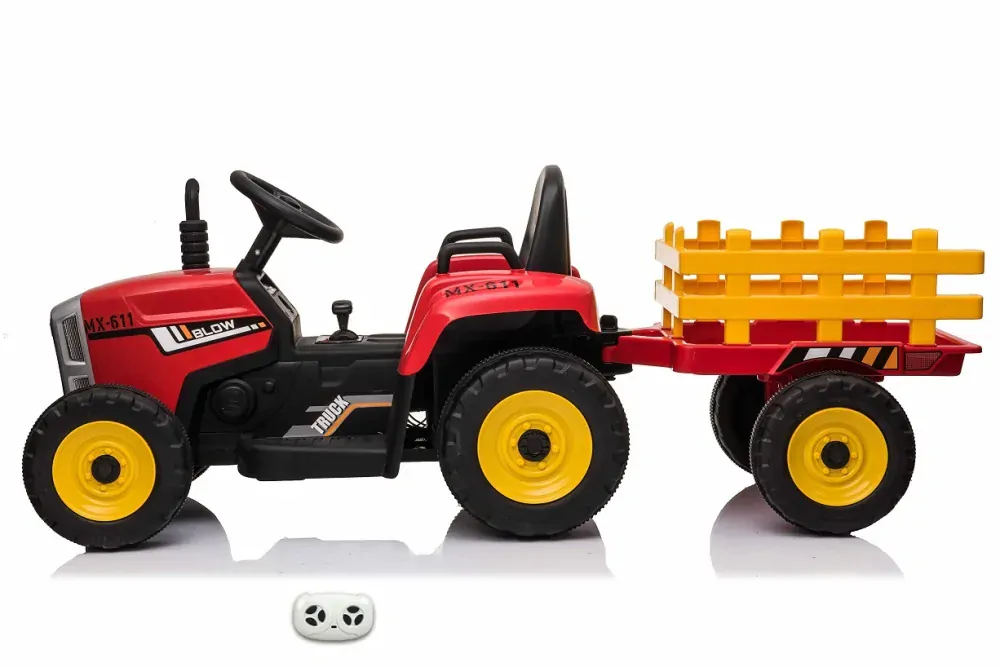 Elektrický Rozkošný traktor s vlekem, DO, červený