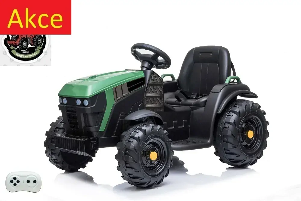 Dětský elektrický farmářský traktor s vlekem a lopatou, DO, zelený