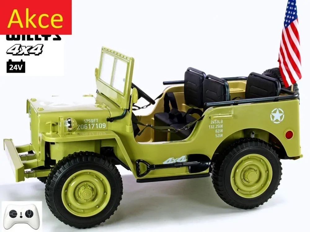 Dětský elektrický Jeep Willys 4x4, 3 místný, DO, macha army
