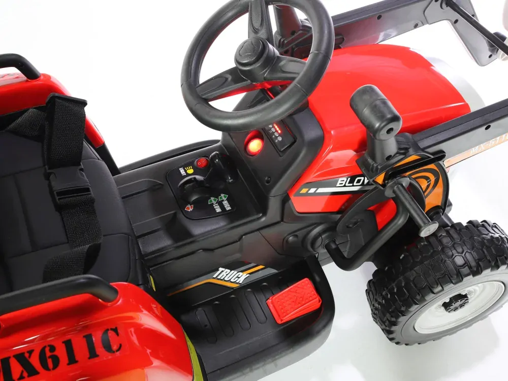 Elektrický rozkošný traktor s funkční nakládací lžící,  DO, červený