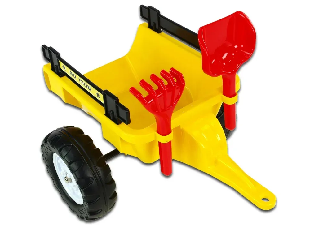 Vlek za traktor Trailer střední 2 kolový, s nářadím, žlutý