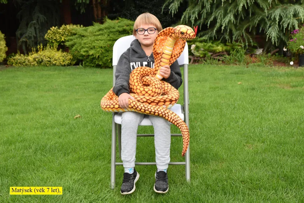 Plyšový had kobra zlatá, délka 280 cm