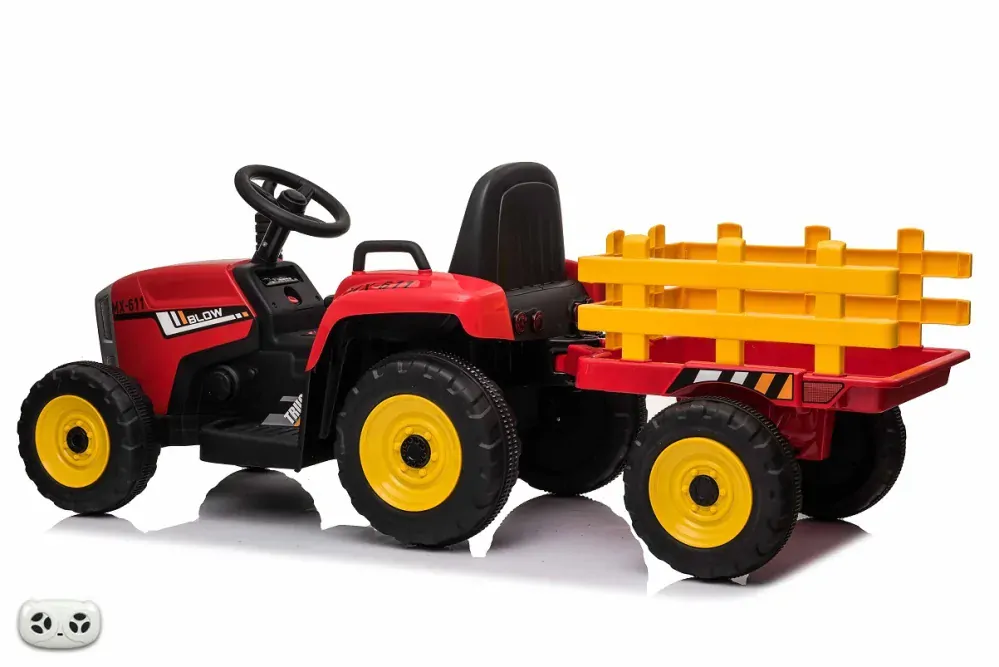 Elektrický Rozkošný traktor s vlekem, DO, červený