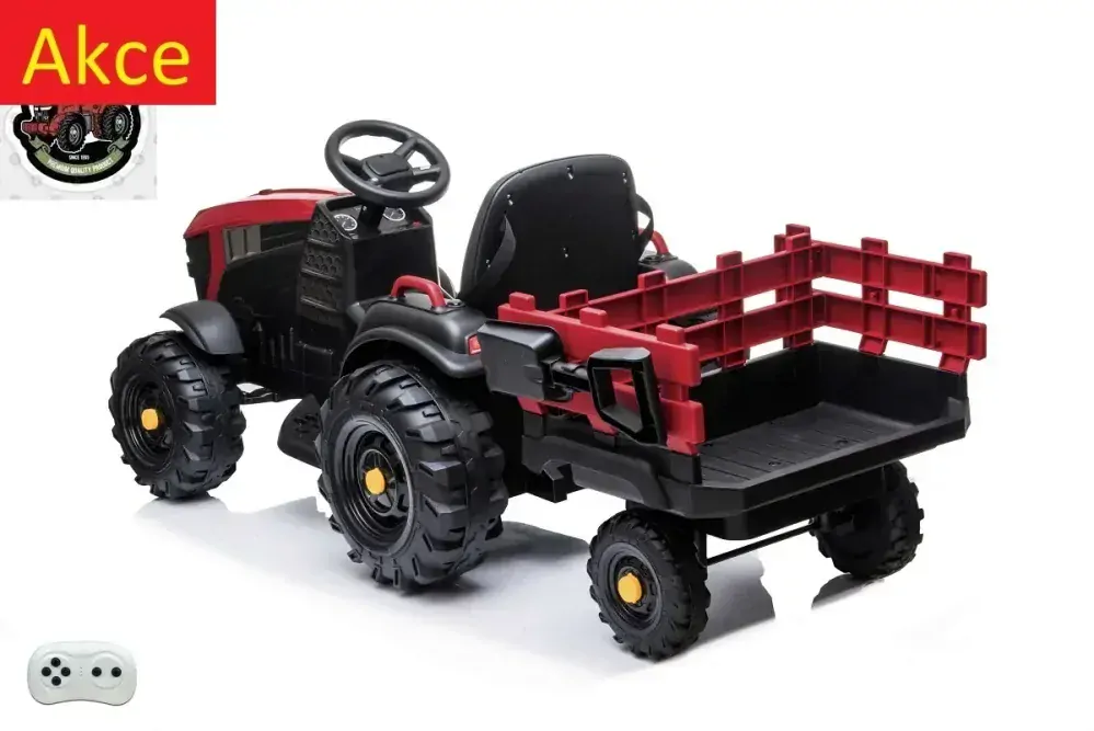 Dětský elektrický farmářský traktor s vlekem a lopatou, DO, červený
