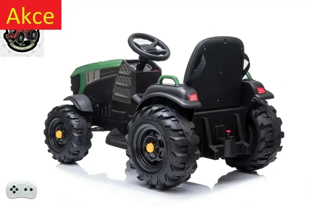 Dětský elektrický farmářský traktor s vlekem a lopatou, DO, zelený