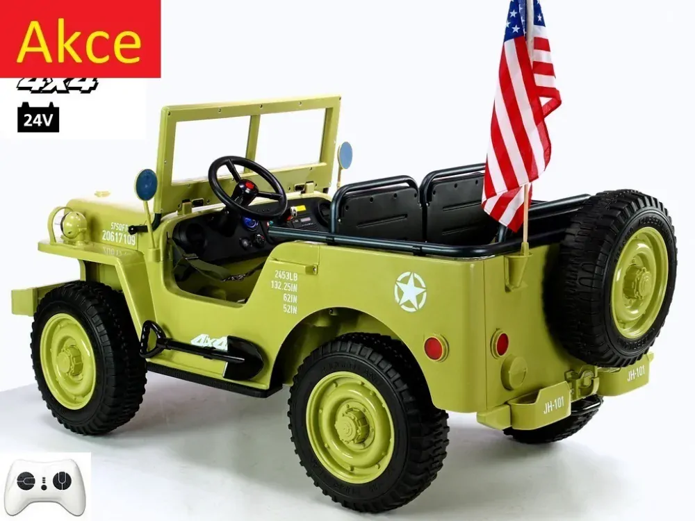 Dětský elektrický Jeep Willys 4x4, 3 místný, DO, macha army